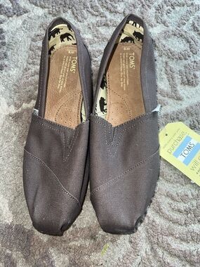 TOMS Ash Canvas Slip-On Flats with Patterned Lining